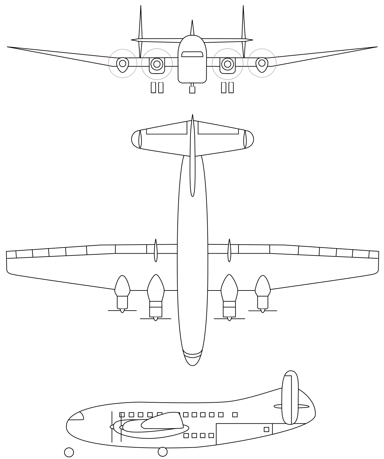 Aircraft three-view line drawing